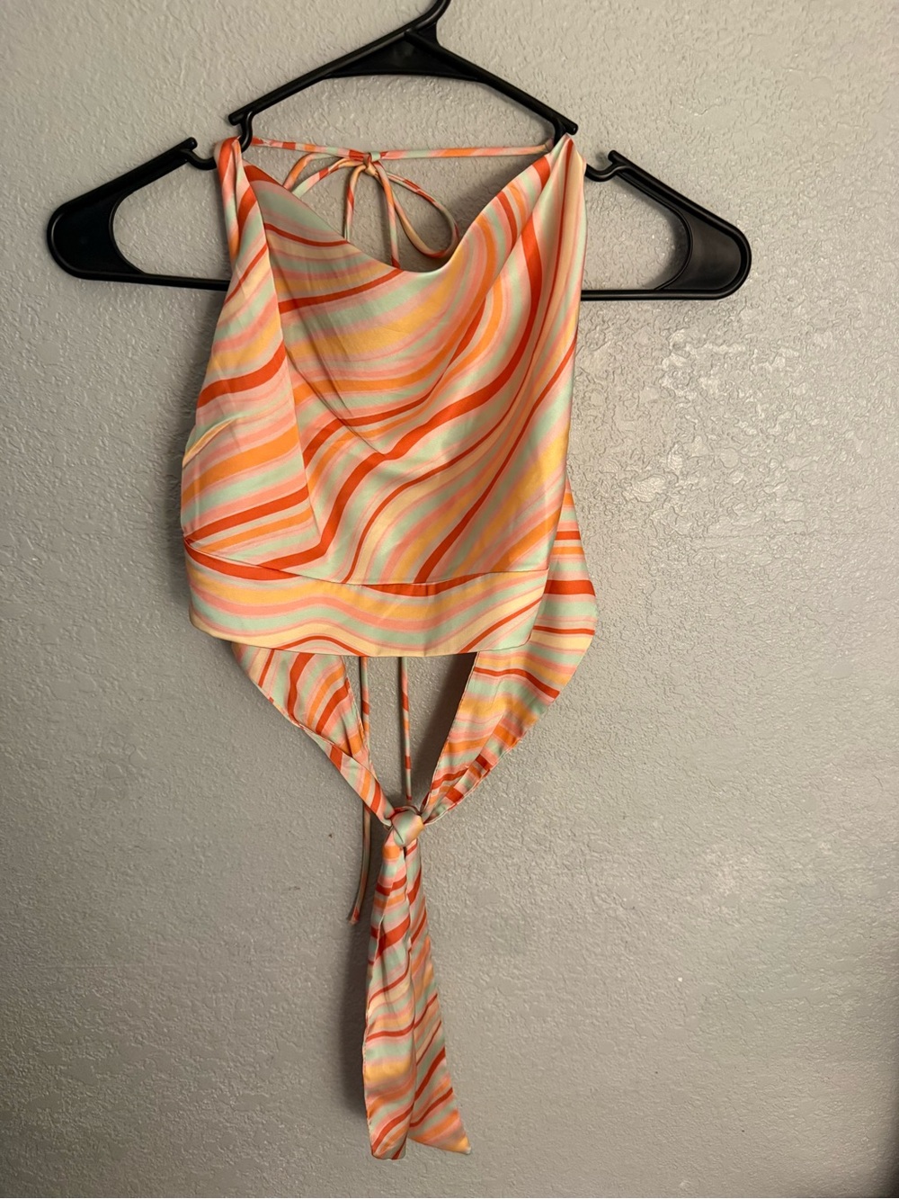 Princess Polly Striped Tie-Back Halter Top in Pastel Orange and Light Blue